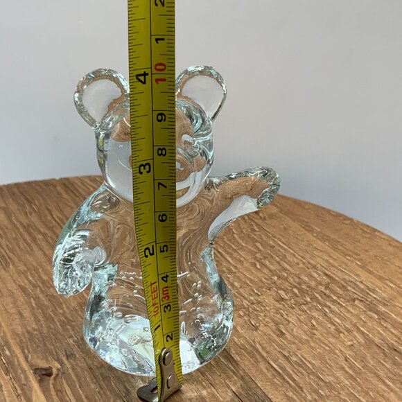 Clear Vintage Glass Sitting Teddy Bear Controlled Bubbles Paperweight Figurine - Picture 8 of 8